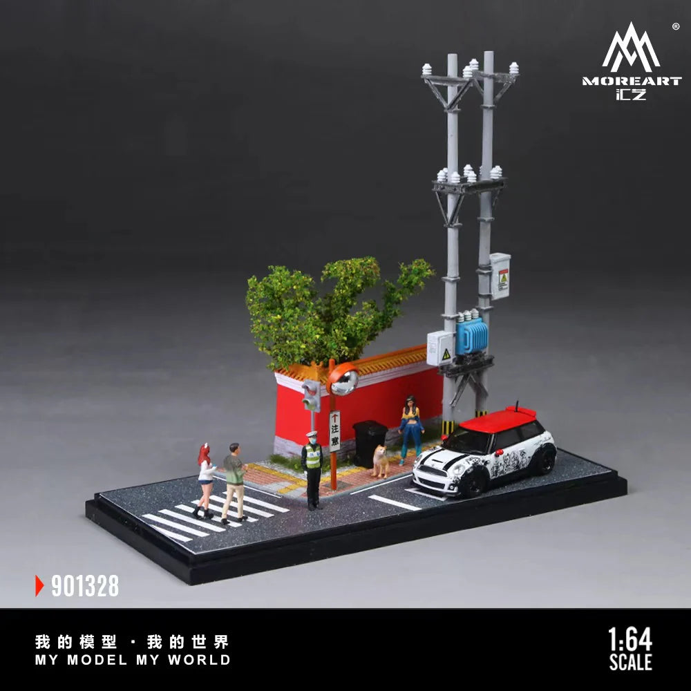 Coin de rue urbain avec mur rouge MoreArt 1:64 MO901328