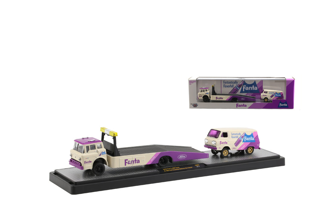 M2 Machines -Fanta-1970 Ford C-600 Truck w-1964 Ford Econoline Gasser (M2 Machines Auto-Haulers 56000-TW07)
