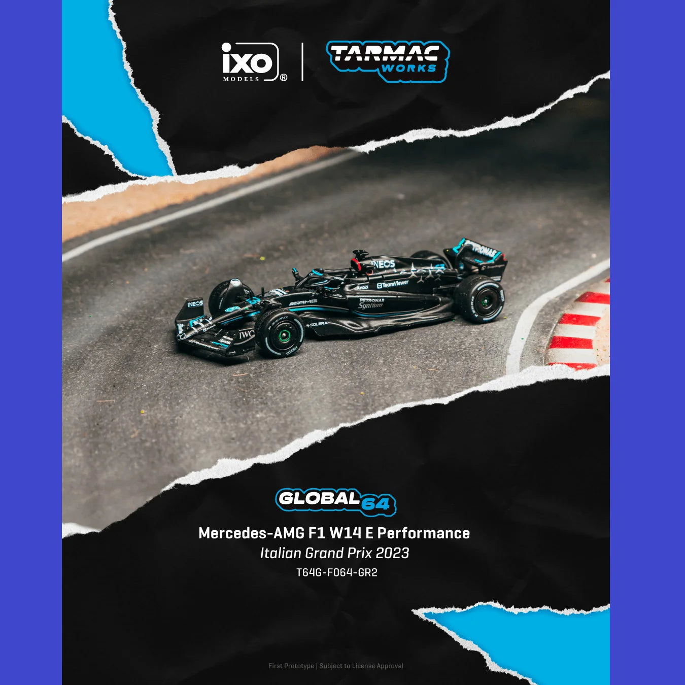 Tarmac Works Mercedes-AMG F1 W14 E Performance George Russell Italian Grand Prix 2023 Global64 1:64 - T64G-F064-GR2