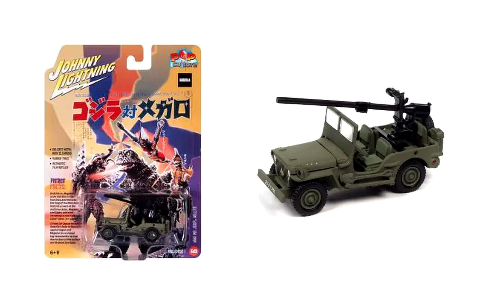 Johnny Lightning Pop Culture Release 1 Godzilla vs Megalon Willys Jeep MB 1973 – Olive Drab – JLPC011F