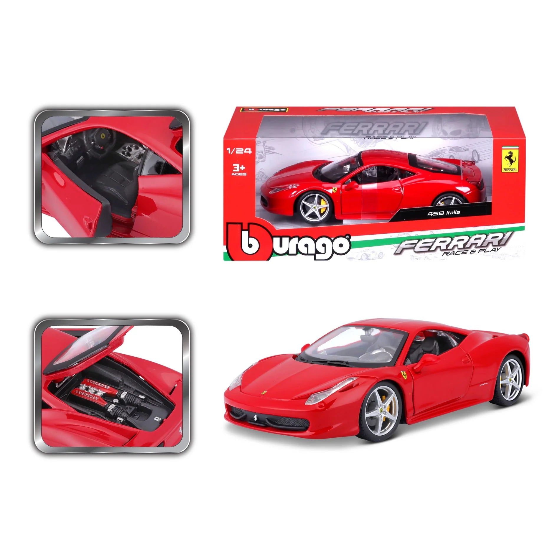 Bburago-1:24- Ferrari 458 Italia, rossa