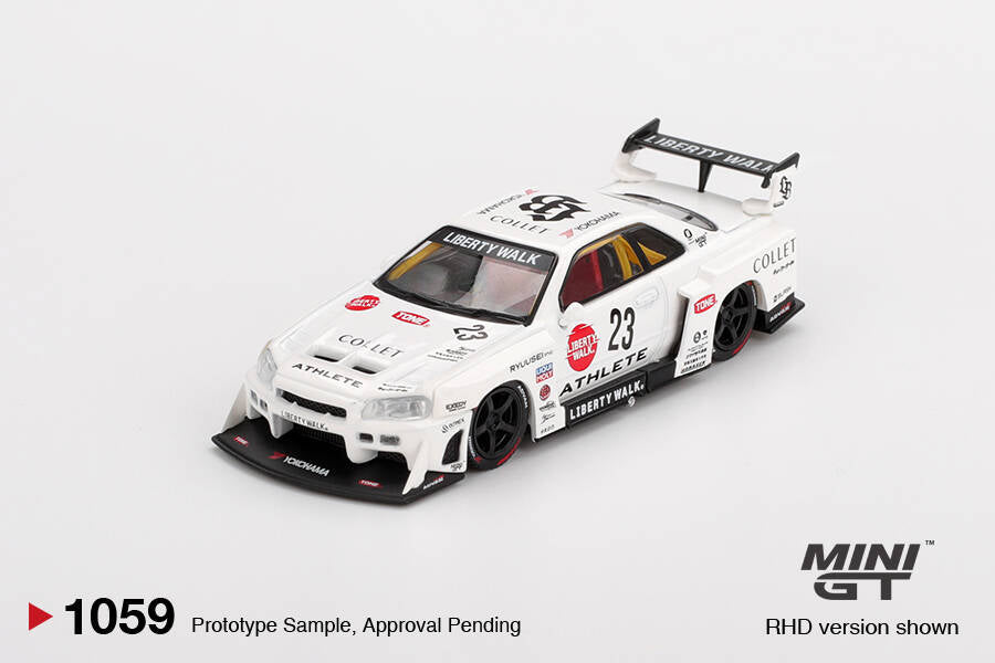 Mini GT- Nissan LB-ER34 Super Silhouette ATHLETE/COLLET – White MGT01059