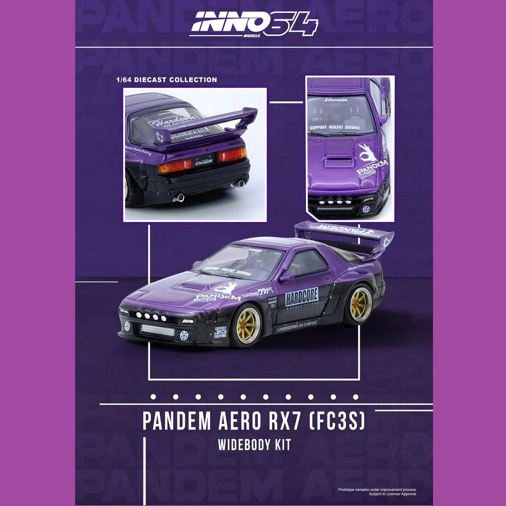 (PRE-ORDER 2025) INNO64 1/64 MAZDA RX7 (FC3S) "PANDEM ROCKET BUNNY" Purple IN64-RX7FCP-PB