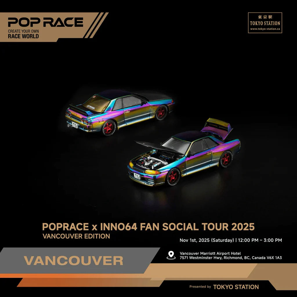 POPRACE 1/64-Skyline GT-R R32 Magic Chrome *Vancouver Edition* PR640424 VOIR NOTE SEE NOTE