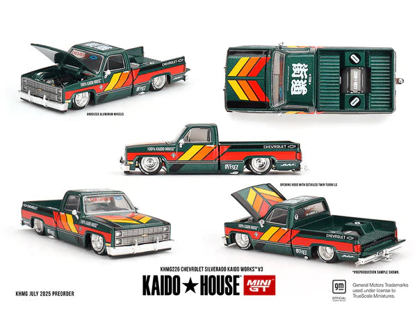 Kaido House x Mini GT - Chevrolet Silverado KAIDO WORKS V3 - Dark Green -KHMG226