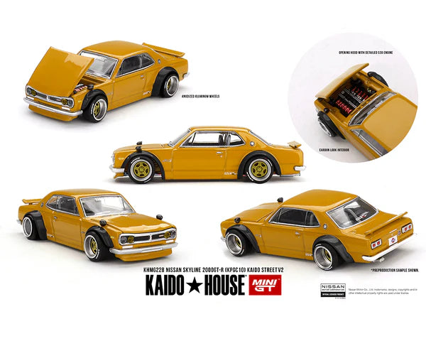 Kaido House x Mini GT - Nissan Skyline 2000 GT-R (KPGC10) Kaido Street V2 – Yellow KHMG228