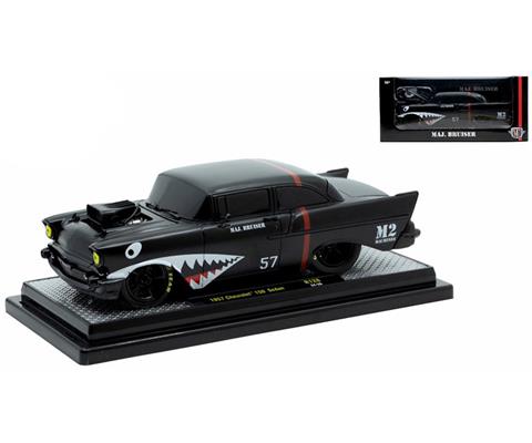 1957 Chevrolet 150 Sedan "Maj. Bruiser" Matt Black with Red Stripe and Shark Mouth (M2 Release 128-1/24)