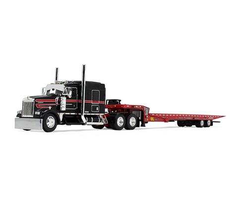 Black/Red Kenworth W900L with Landoll 440B-50CA Traveling Axle