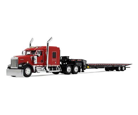 Viper Red/Black Kenworth W900L with Landoll 440B-50CA Traveling Axle Trailer