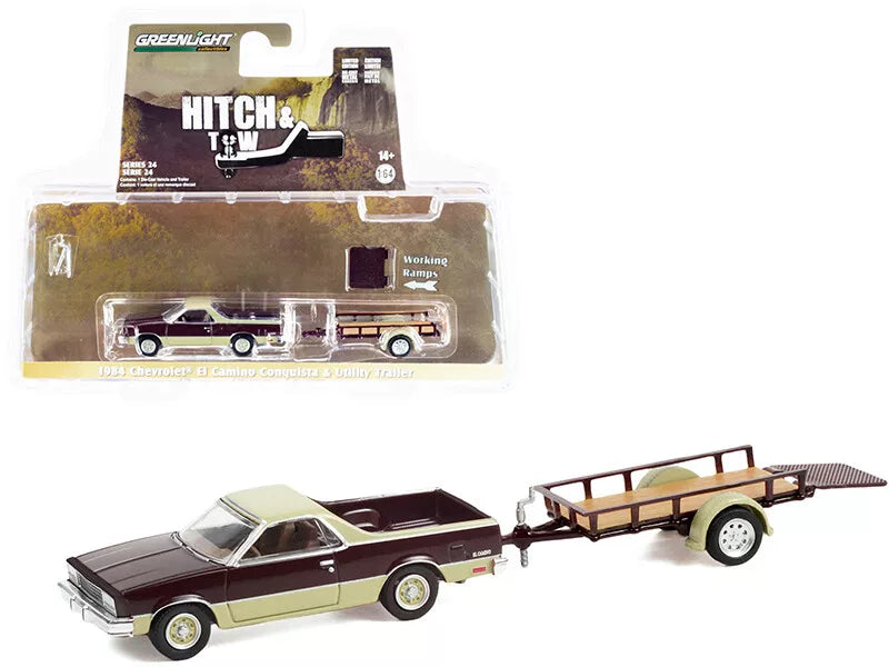 1984 Chevrolet El Camino Conquista in Maroon Metallic and Beige with Utility Trailer