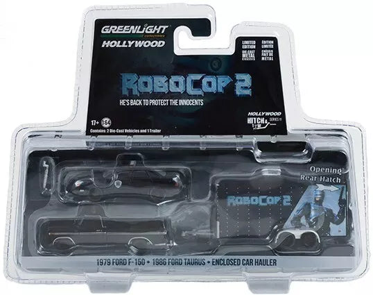 1979 Ford F-150 with 1986 Ford Taurus Detroit Metro West Police in Enclosed Car Hauler - RoboCop 2