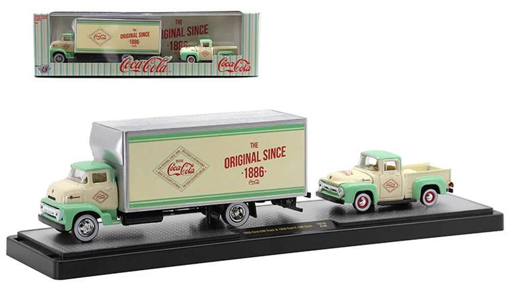 Coca-Cola 1956 Ford COE Truck & 1956 Ford F-100 Truck (M2 Machines Auto-Haulers 56000-TW10)
