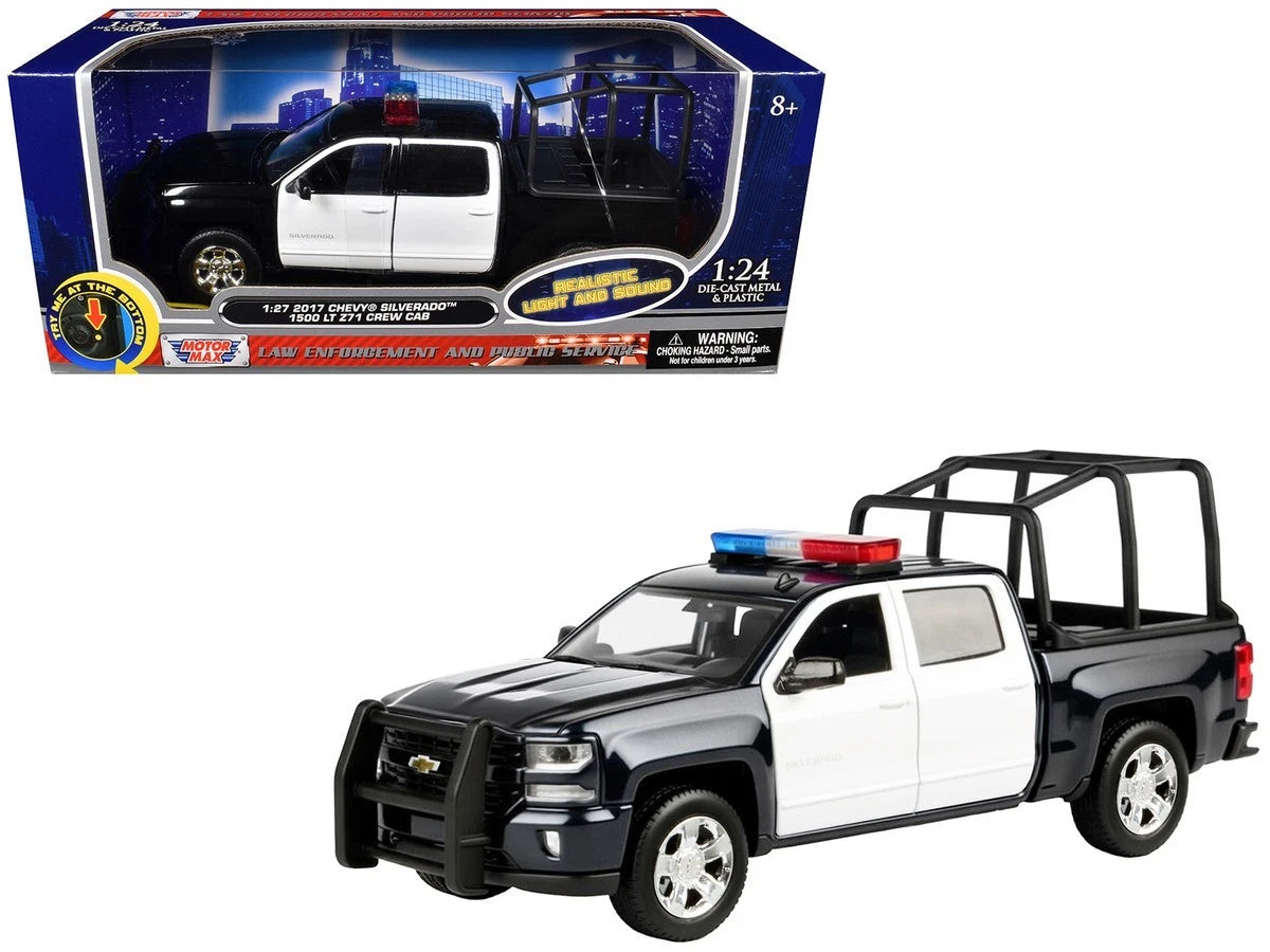 Motormax 1:27 2017 Chevrolet Silverado 1500 LT Z71 Crew Cab (Noir/Blanc-Black/White)