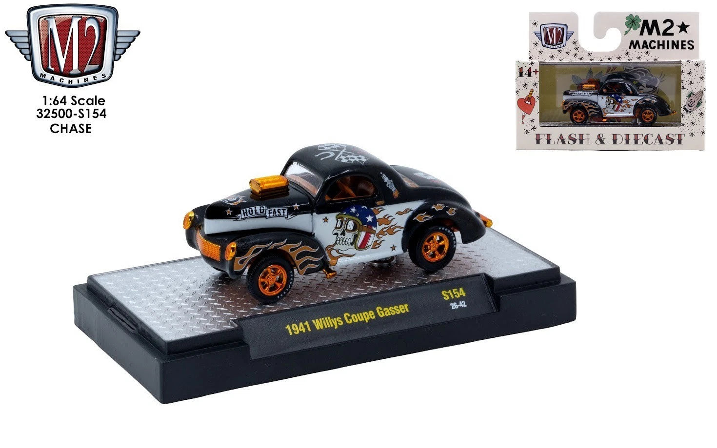 CHASE CAR M2 Machines 1:64 1941 Willys Coupe Gasser – Auto-Thentics Release S154 – 32500-S154-A-CHASE