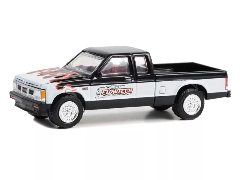 1990 GMC S-15 Sierra Pickup Truck Black and White with Flames "Flowtech Exhaust"