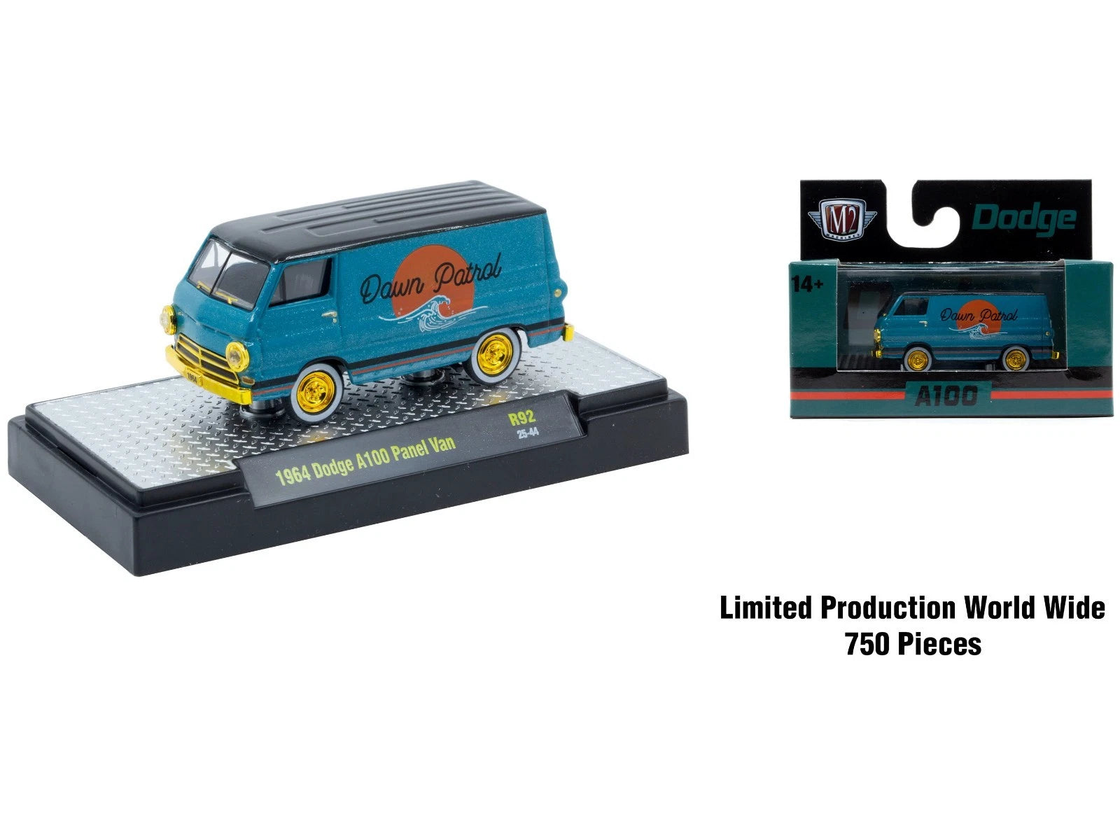 CHASE CARS-1964 Dodge A100 Panel Van-Blue/Black (CHASE-32600-1964-92-Dodge) (M2 Machines Detroit Muscle 32600-92)