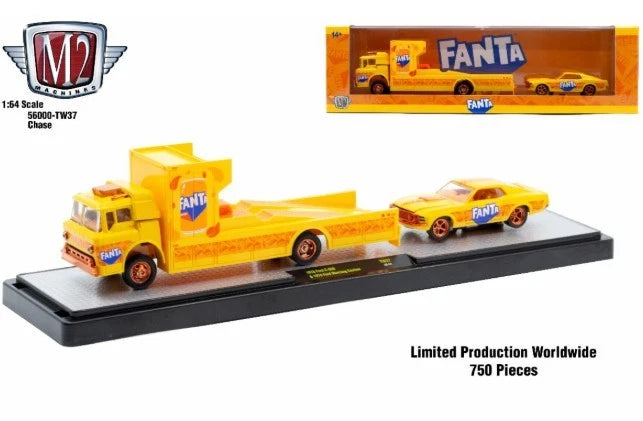 CHASE CARS-Fanta - 1970 Ford C-950 and 1970 Ford Mustang Custom (M2 Machines Coca-Cola Auto-Haulers Release TW37)