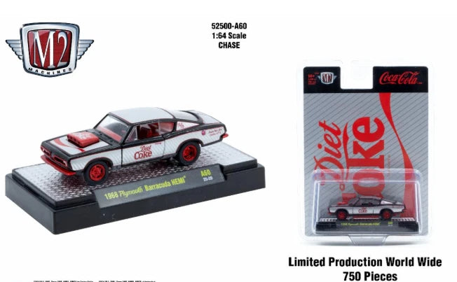 CHASE CARS-1968 Plymouth Barracuda HEMI – Diet Coke (CHASE-52500-A60-B) (M2 Machines Coca-Cola Release A60)