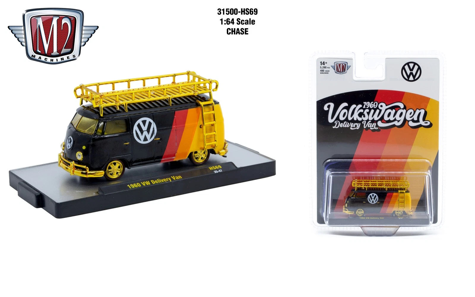 CHASE CARS M2 Machines - 1960 Volkswagen Delivery Van – Black – Hobby Exclusive (CHASE-31500-HS69)