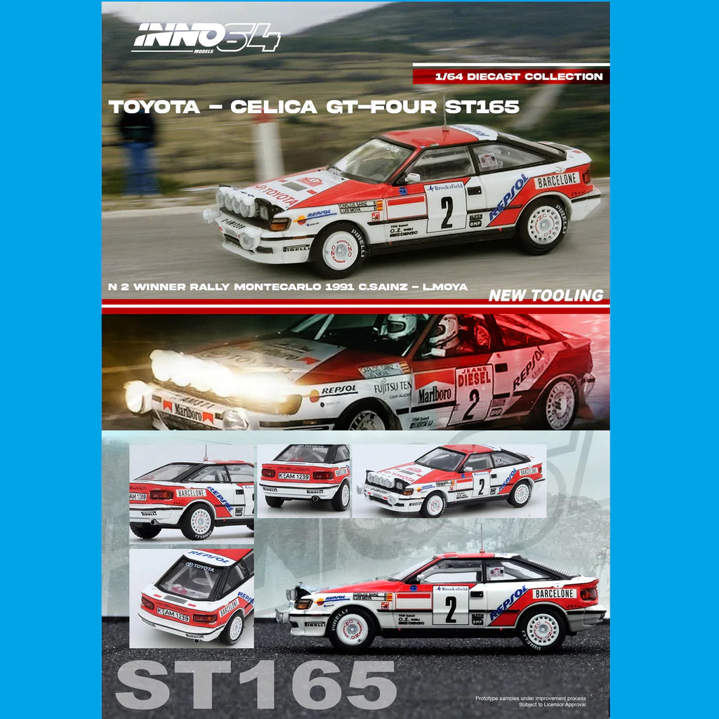 (PRE-ORDER 2025) INNO64-TOYOTA CELICA GT-FOUR (ST165) Winner Rally Monte Carlo 1991 C. Sainz / L. Moya IN64-ST165R-91MCW