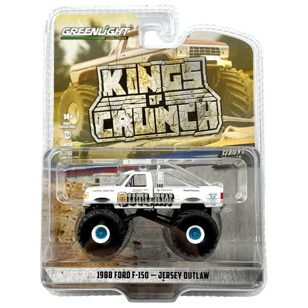 GreenLight 1:64 Kings of Crunch Série 16 – Jersey Outlaw – Ford F-150 1988 – Édition limitée GL49160-C