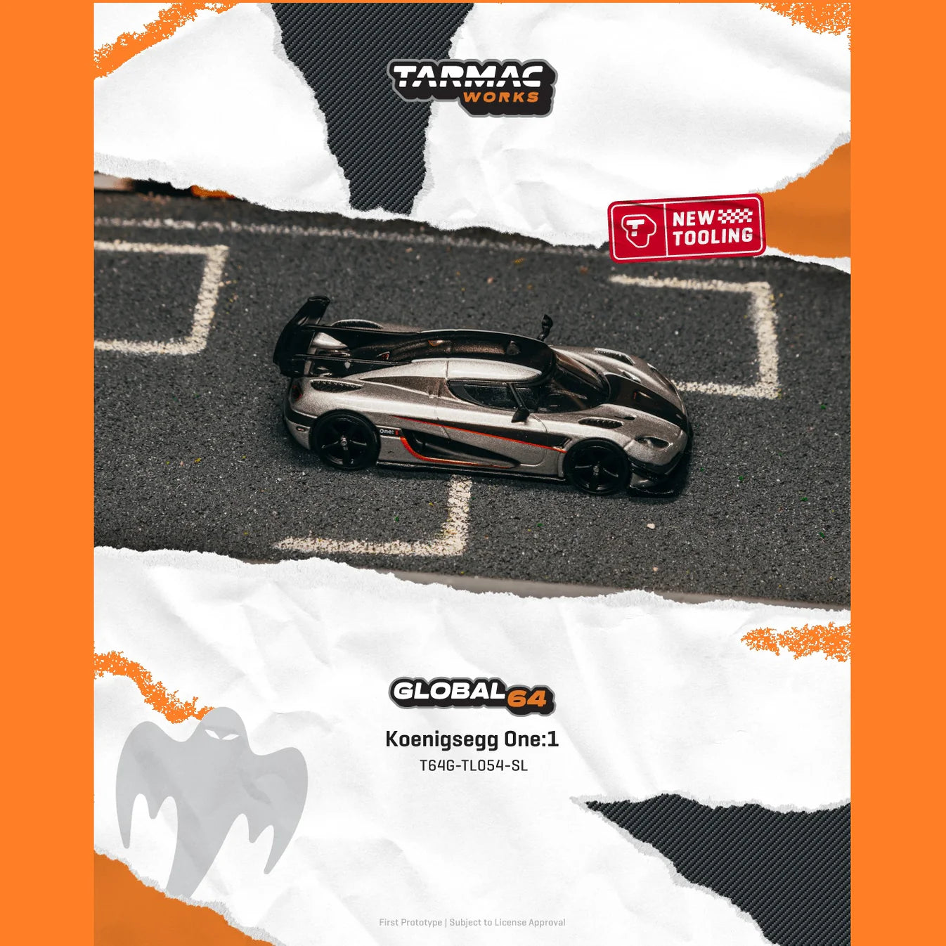 Koenigsegg One:1 Silver Tarmac Works Global64 1:64 T64G-TL054-SL