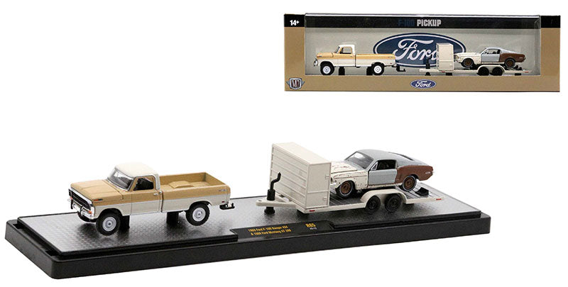 1969 Ford F-100 Ranger 4x4 with 1968 Ford Mustang GT-390 on Trailer