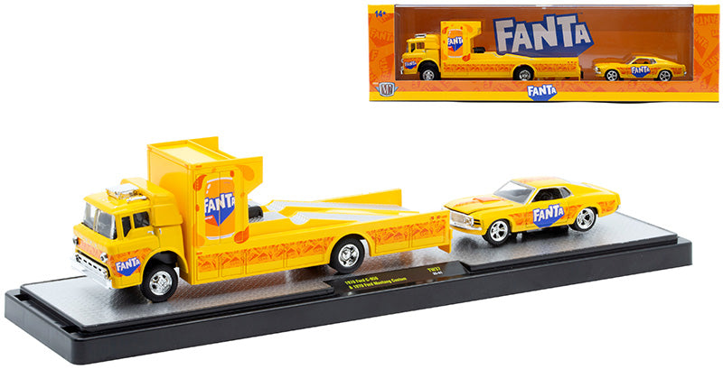Fanta - 1970 Ford C-950 and 1970 Ford Mustang Custom (M2 Machines Coca-Cola Auto-Haulers Release TW37)