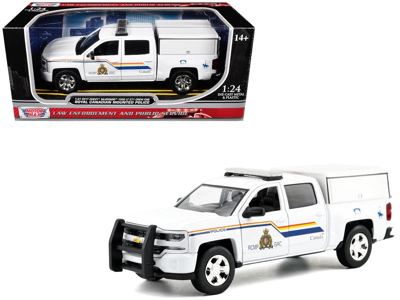 Motormax 1:27 2017 Chevrolet Silverado 1500 LT Z71 Crew Cab – RCMP with Camper Box 76648