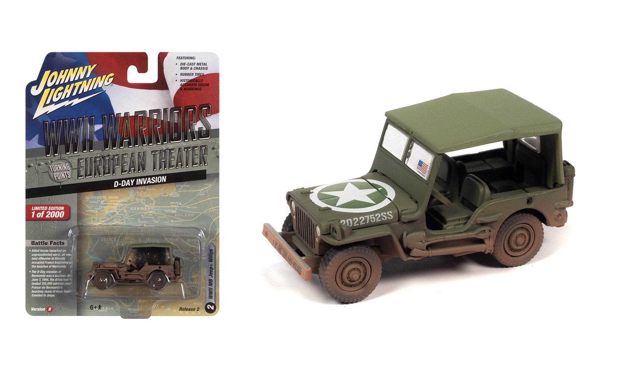 Jeep Willys MB U.S. Navy « Invasion de la Normandie – Jour J » – Johnny Lightning WWII Warriors European Theater (JLML008-2B-B)