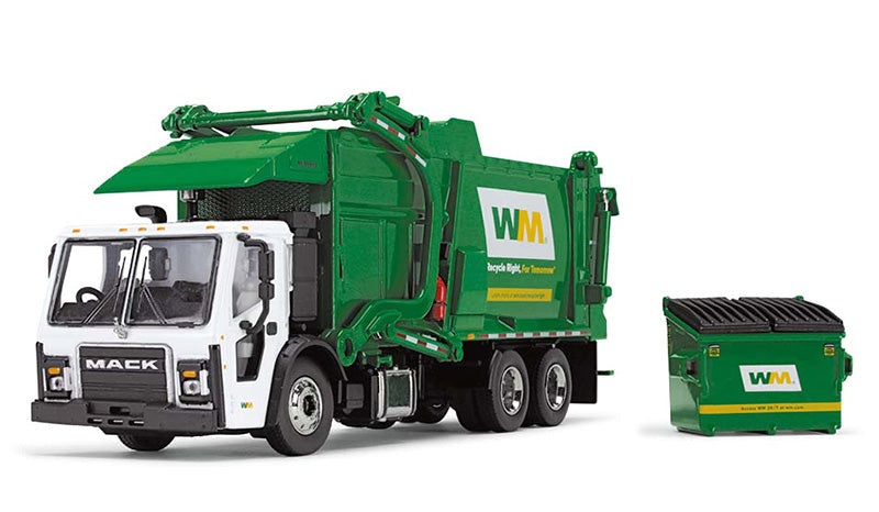 Waste Management - Mack LR Refuse Truck with McNeilus Meridian Front Loader & Trash Bin (Diecast 1:64)