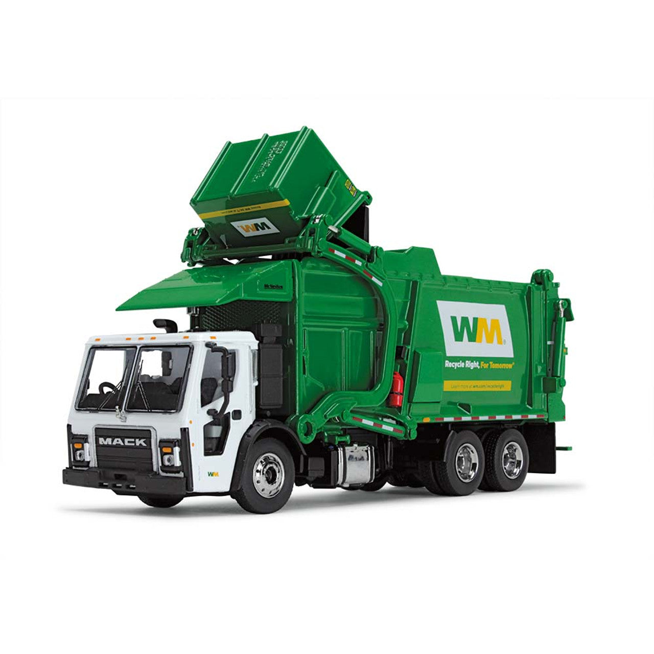 Waste Management - Mack LR Refuse Truck with McNeilus Meridian Front Loader & Trash Bin (Diecast 1:64)