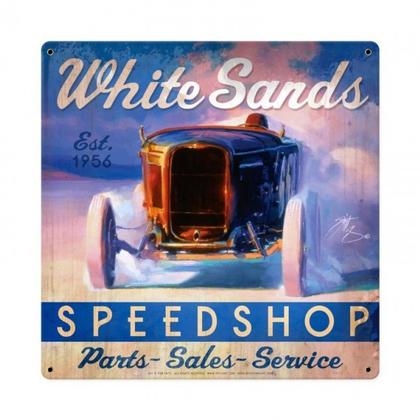 WHITE SANDS SPEED SHOP **Enseigne en métal épais**