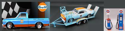 Ensemble "TRIO" Gulf (Pickup - Camaro - Trailer) + 2 Pompes BONUS