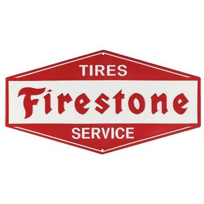 FIRESTONE SERVICE EMBOSSED TIN SIGN (13"x7")