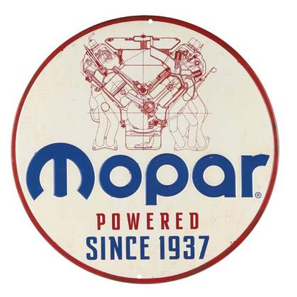 MOPAR POWERED EMBOSSED TIN SIGN 12"x12"