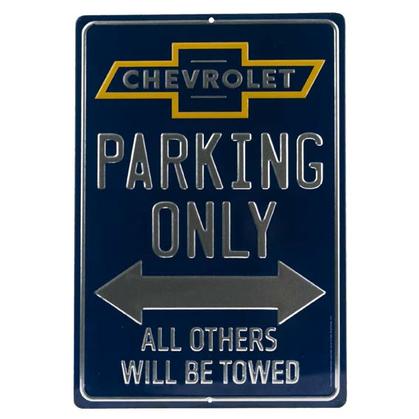 CHEVROLET PARKING ONLY EMBOSSED TIN SIGN 10"x14.5"