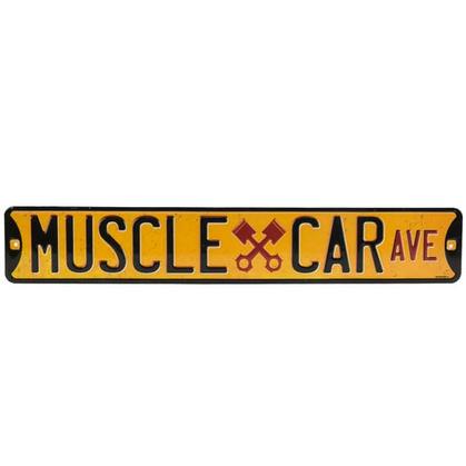 MUSCLE CAR AVE. EMBOSSED STREET TIN SIGN (20"x3.5")
