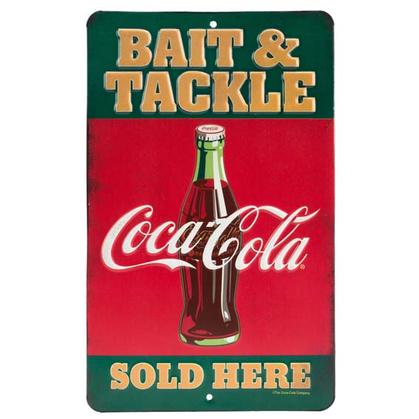 COCA-COLA BAIT &amp; TACKLE EMBOSSED TIN SIGN (6&quot;x10&quot;)