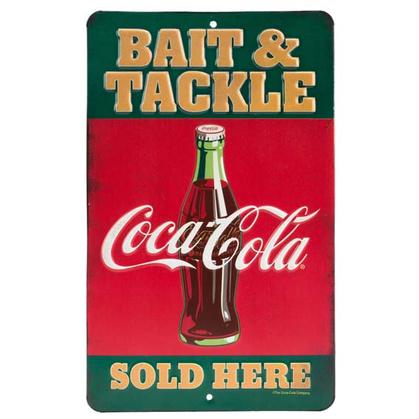 COCA-COLA BAIT & TACKLE EMBOSSED TIN SIGN (6"x10")