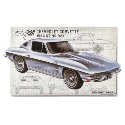 CORVETTE STINGRAY EMBOSSED TIN SIGN 22"x13"