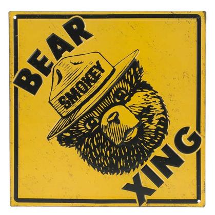 SMOKEY BEAR XING EMBOSSED TIN SIGN 9"x9"