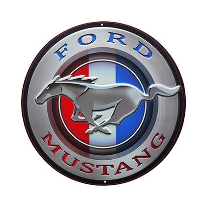 FORD MUSTANG ROUND EMBOSSED TIN SIGN 12"x12"