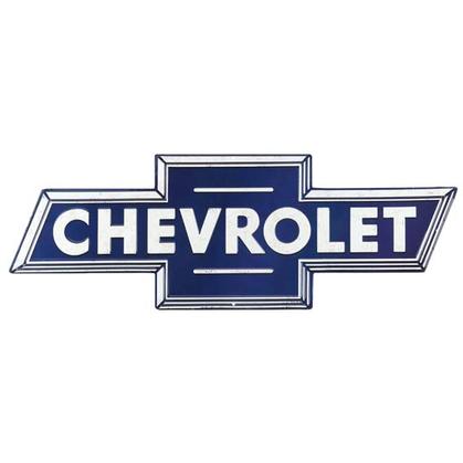 CHEVROLET BLUE EMBOSSED TIN SIGN 28"x10"