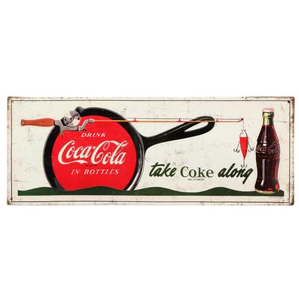 TAKE COKE ALONG EMBOSSED TIN SIGN 18"x7" (Coca-Cola)