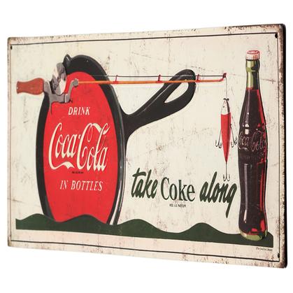 TAKE COKE ALONG EMBOSSED TIN SIGN 18"x7" (Coca-Cola)