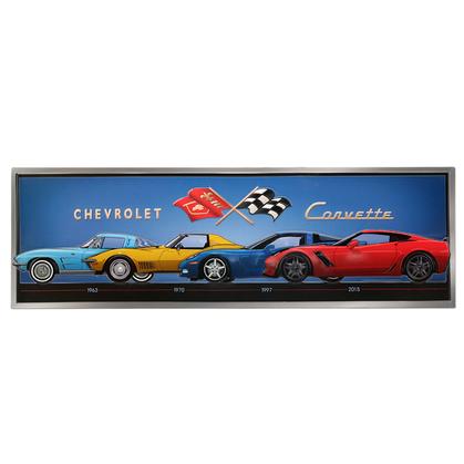 CORVETTE LINE UP EMBOSSED TIN SIGN 30"x9.6"