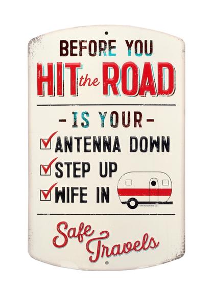 HIT THE ROAD CHECK LIST CAMPING RUSTIC EMBOSSED TIN SIGN 7"x11"