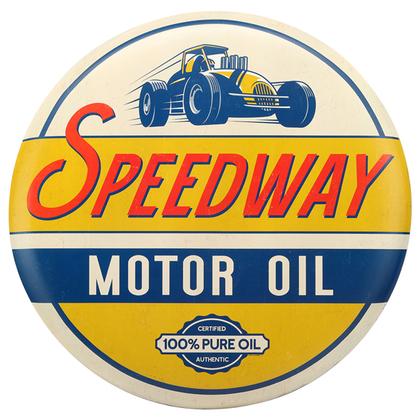 SPEEDWAY MOTOR OIL TIN BUTTON SIGN 24&quot;X24&quot;