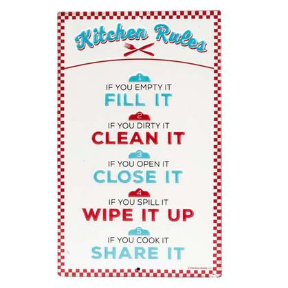 KITCHEN RULES EMBOSSED TIN SIGN 6"X9.75"